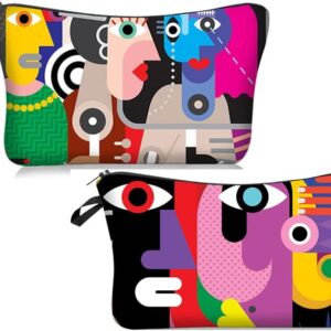 Evergoo 2 Pack Soft Makeup Bag for Purse, 3D Allover Printed Makeup Pouch with Zipper Cute Storage Washing Bag Small Pouch Gift for Women-Art