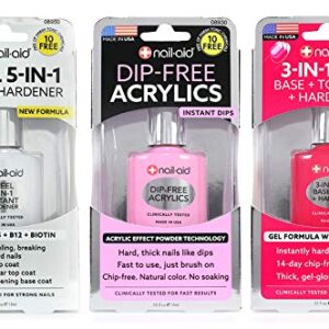 Nail-Aid 3pk Of Steel Hardener + Dip-free Acrylics + 3-in-1 Gel Top Coat, French Sheer, N/A, 1.65 Fl Ounce