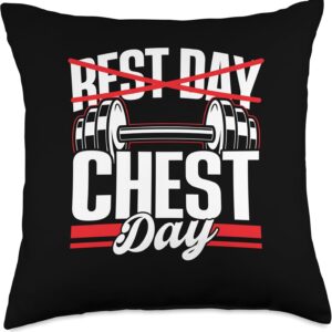 Rest Day Chest Day Workout Gym Weightlifting Chest Day Throw Pillow