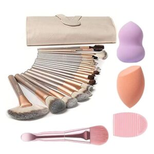 Makeup Brushes, Makeup Brush Set Makeup Kits 28Pcs with Beauty Blenders Silicone Face Mask Brush Synthetic Foundation Powder Concealers Eye shadows Blush Travel Makeup Bag Included, Champagne