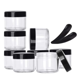 100 Pcs 20g Plastic Sample Cosmetic Containers with Lids and 10 Pcs Mini Makeup Spatula，Refillable Cosmetic Jars Lip Scrub Containers for Skincare - Black
