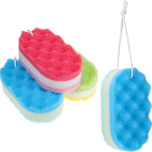 4 Pcs Bath Sponge for Women: 3-Layer Body Scrubber Shower Sponge for Body Wash - Gentle Exfoliating Shower Scrubber for Men, Adults, Daily Bathing and Skincare
