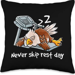 Never Skip Rest Day Gym Workout Cardio Sleeping Bald Eagle Throw Pillow