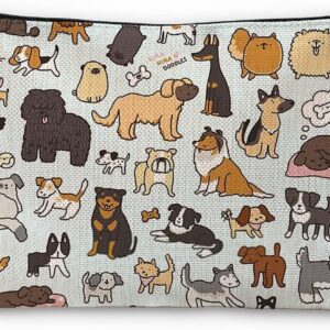 Sufamb Cute Dogs Doodle Art Makeup Bag, Funny Puppy Dog Pattern Cosmetic Pouch for Women Girls, Christmas Birthday Gifts for Dog Lovers Women Girls