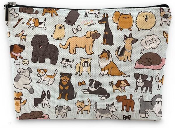 Sufamb Cute Dogs Doodle Art Makeup Bag, Funny Puppy Dog Pattern Cosmetic Pouch for Women Girls, Christmas Birthday Gifts for Dog Lovers Women Girls