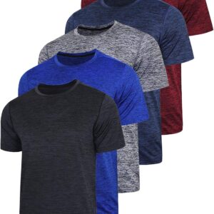 5 Pack Men’s Active Quick Dry Crew Neck T Shirts | Athletic Running Gym Workout Short Sleeve Tee Tops Bulk