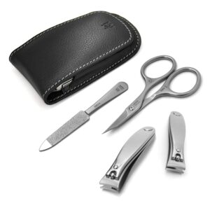 GERMANIKURE 4pc Manicure Set in Leather Case - Handmade in Solingen Germany, FINOX High Carbon Stainless Steel – Professional Travel Size Manicure and Pedicure Kit