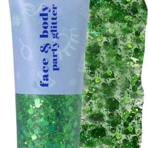 CCbeauty Green Body Glitter,Face Glitter Gel,Singer Concerts Music Festival Rave Accessories,Sequins Glitter Face Paint,Chunky Glitter for Eye Lip Hair,Sparkling Holographic Gel for Women,50ml