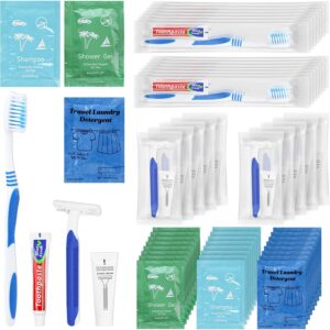 Bulk Hygiene Kits Homeless Supplies Bulk for Homeless Shelters, Travel, Charity, Hotel Include Razors with Shaving Cream, Body Wash, Shampoo and Liquid Laundry 100