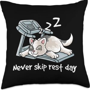 Never Skip Rest Day Gym Workout Cardio Sleeping Kitten Cat Throw Pillow
