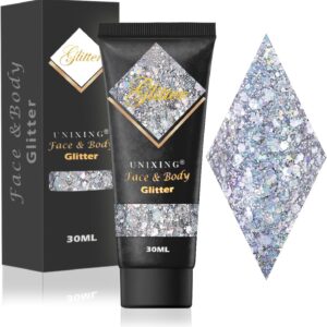 Holographic Body Glitter Gel for Hair, Face, Lip, Eyeshadow - Sequins Glitter Paint, Chunky Glitter for Makeup, Sparkling Glitter for Concerts, Music Festival, Rave