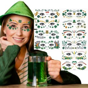 St. Patrick's Day Shamrock Temporary Tattoos & Face Stickers, Waterproof Saint Patrick's Day Clover Tattoos Art Make up Deco Irish Party Favors (Style B-Shamrock Face Tattoos)