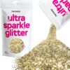 Hemway Premium Ultra Sparkle Glitter Multi Purpose Metallic Flake for Arts Crafts Nails Cosmetics Resin Festival Face Hair - Champagne Gold - Extra Chunky (1/24" 0.040" 1mm) 100g / 3.5oz