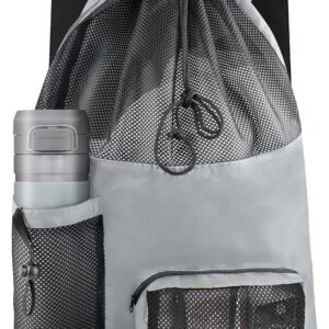 Swim Mesh Beach Bag, Waterproof Gym Bags for Women and Men, Large Pool Bag Swimming Gear Drawstring Backpack