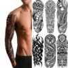 Totem Tribal Temporary Tattoo Sleeves, Full Arm Large Polynesian Hawaiian Tribal Fake Tattoos Sleeve For Men Women Adult, Black Viking Maori Temp Tatoo Sticker Leg Body Art Makeup, 6-Sheet