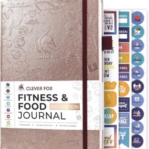 Clever Fox Fitness & Food Journal – Nutrition & Workout Planner for Women & Men – Diet & Gym Exercise Log Book with Calendars, Diet & Training Trackers - Undated, A5 Size, Hardcover (Rose Gold)