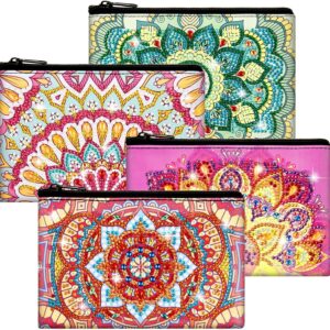 Silkfly 4 Pcs Diamond Painting Art Makeup Bags DIY Purses Toiletry 5d Handmade Double Design Diamond Painting Cosmetic Bags Bulk with Zipper Rhinestone Accessories for Women(Mandala)