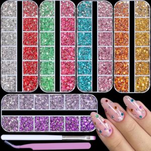 Nail Art Rhinestones Crystals AB Flatback Rhinestones Stones Gems with Pick Up Tweezer and Brush for Nail Art Makeup Shoes Clothes Crafts (Soild Color-kit2)